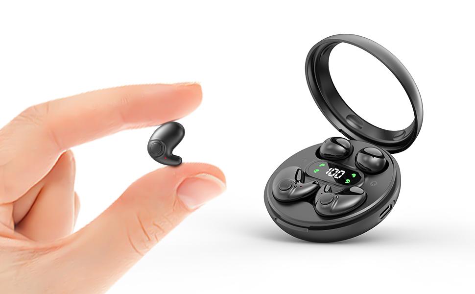 MSHUKCOE Mini Invisible Bluetooth Earbuds 5.4, 10h Playtime, LED Display, Long Battery, Stereo Sound, IPX5 Waterproof, USB Chargeable, Portable Headphones for Side Sleepers