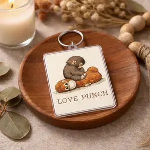 Love Punch Monkey Keychain, Cute Baby Monkey Charm, Funny Animal Key Ring Gift for Couples or Best Friends