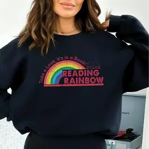 Baian - Reading Rainbow Sweatshirt, Rainbow School Crewneck, Bookworm Sweatshirt, Librarian Sweatshirt, Teacher Appreciation, Book Lover Gift