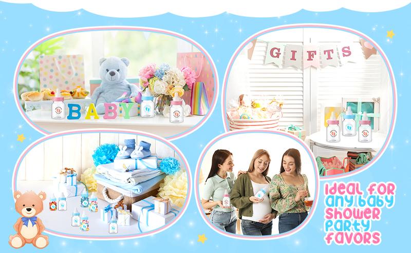 24/48 Pcs Baby Shower Prize Mini Baby Bottles Chug Plastic Milk Bottles Candy Baby Bottles with Thank You Showering Stickers and Bows Thank You Gifts for Guests,Birthday Party Baby Shower Favors Gift