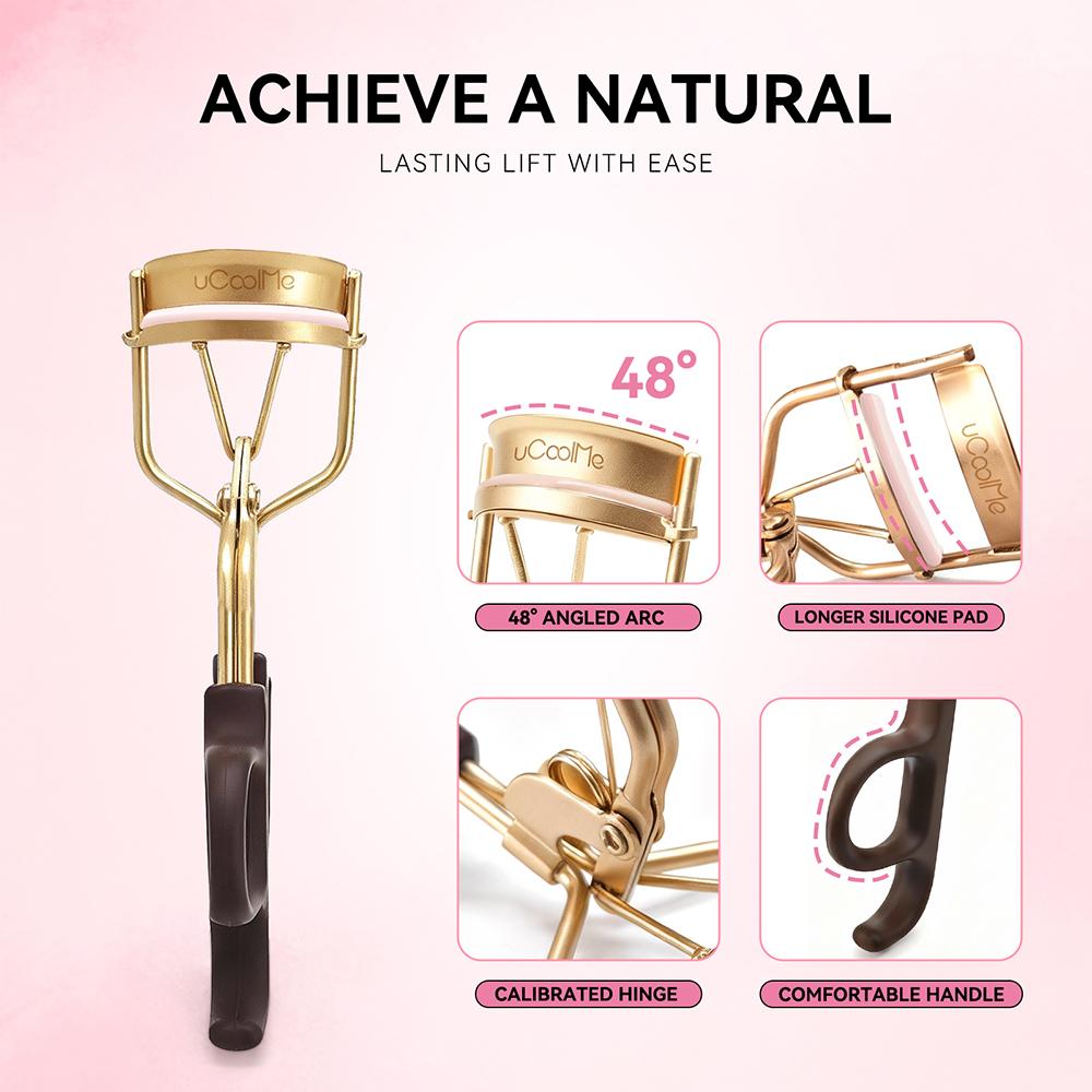 uCoolMe Silkaura Lash Curler Pro Silky Smooth Comfort Perfect Eye Contour Fit Lasting Natural Curl Luxury Metallic Design Spring Glow-Up