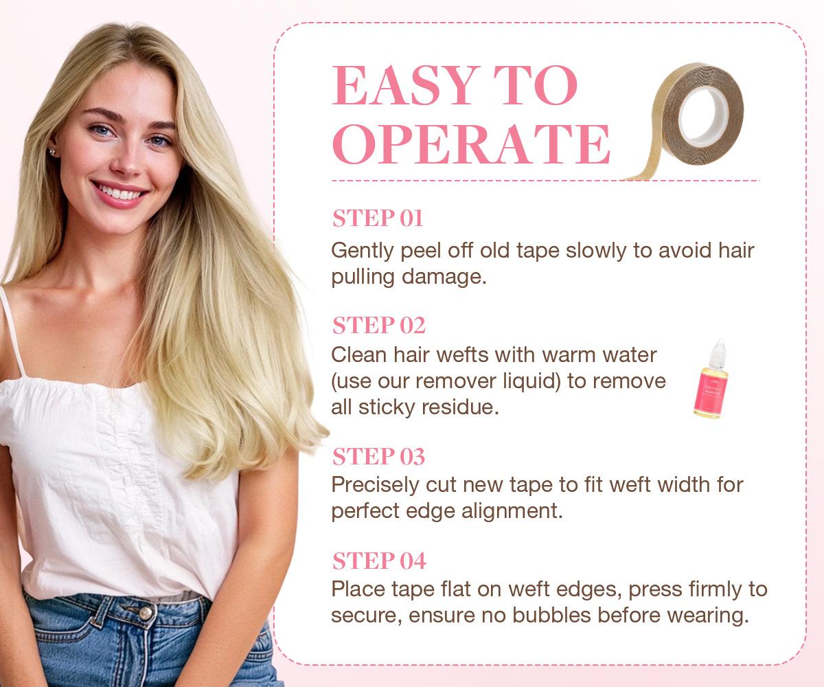 GOOGOO Hair Extension Tape Replacement for Tape in Hair Extensions Double-Sided Strong Hold Traceless Tape Roll, Reusable & Remountable