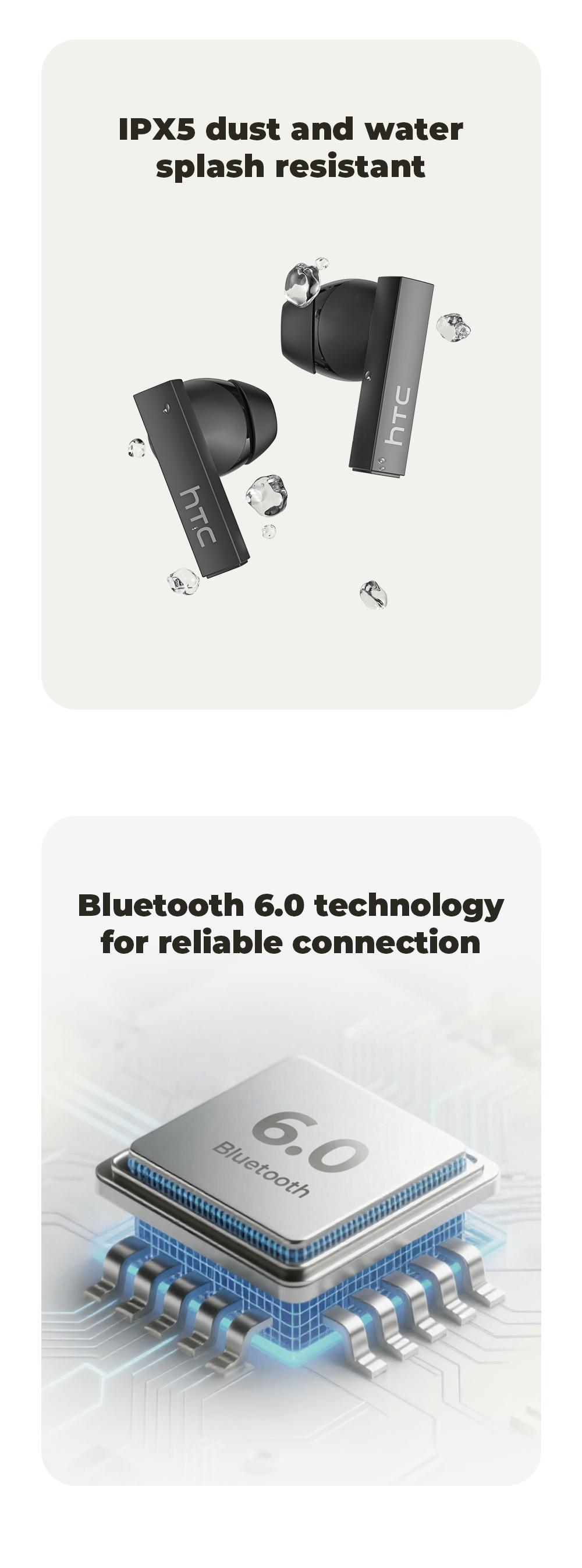 HTC NE40 Wireless Earphones Bluetooth 6.0, LED Display High Fidelity, for Gaming, Office, Sports, Music & Phone Calls TWS Earbuds , IPX5 Waterproof Earphones, Built-in Microphone In Ear Earphones