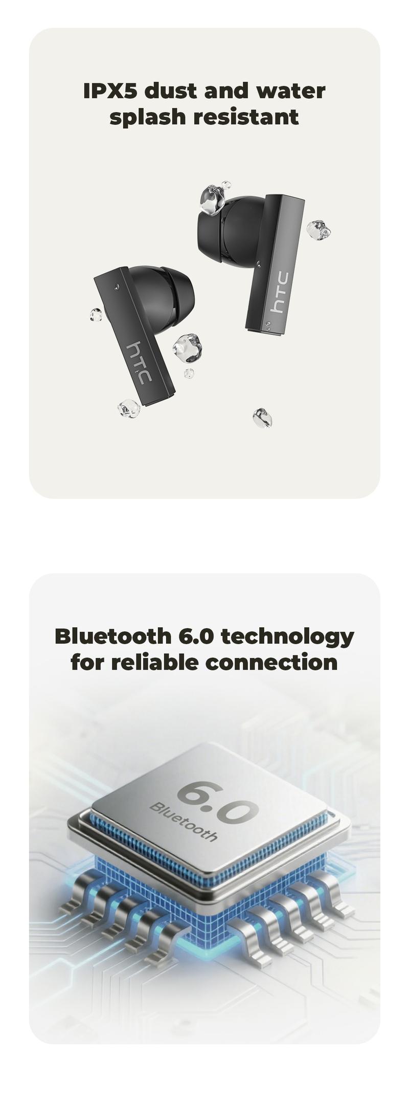 HTC NE40 Wireless Earphones Bluetooth 6.0, LED Display High Fidelity, for Gaming, Office, Sports, Music & Phone Calls TWS Earbuds , IPX5 Waterproof Earphones, Built-in Microphone In Ear Earphones