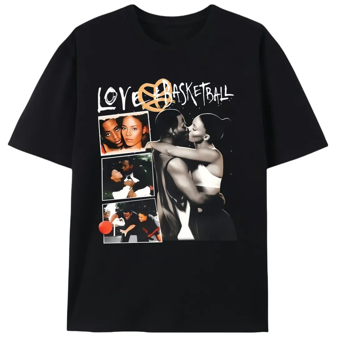 Men's Love & Basketball Graphic T-Shirt - 200gsm Heavyweight 100% Cotton Knit, Casual Short Sleeve Fitted Cut Sportswear with Slight Stretch, Retro, Vintage, Customizable with Pictures, Valentine's Day Streetwear, Print, Knitting