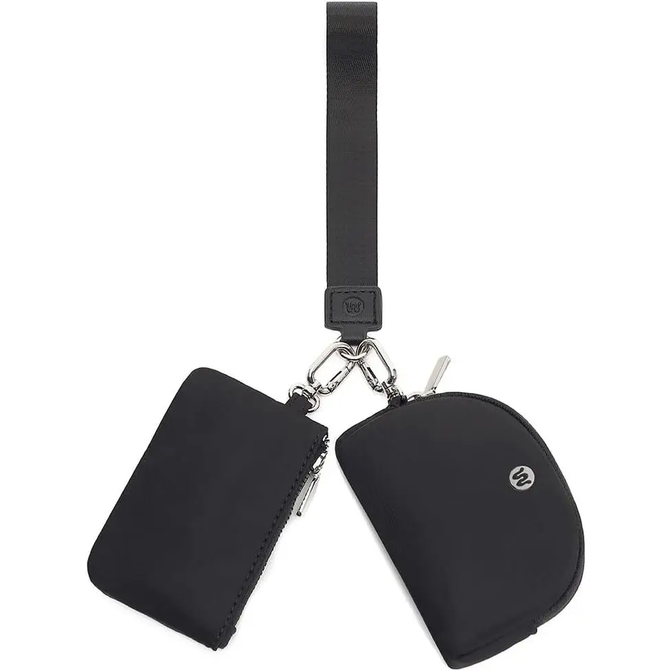 Mini Zip Around Wristlet Wallet for Women Dual Pouch Detachable Coin Purse Keychain Small Wallet Portable Card Holder Travel Everyday Essentials Black 2 Pack