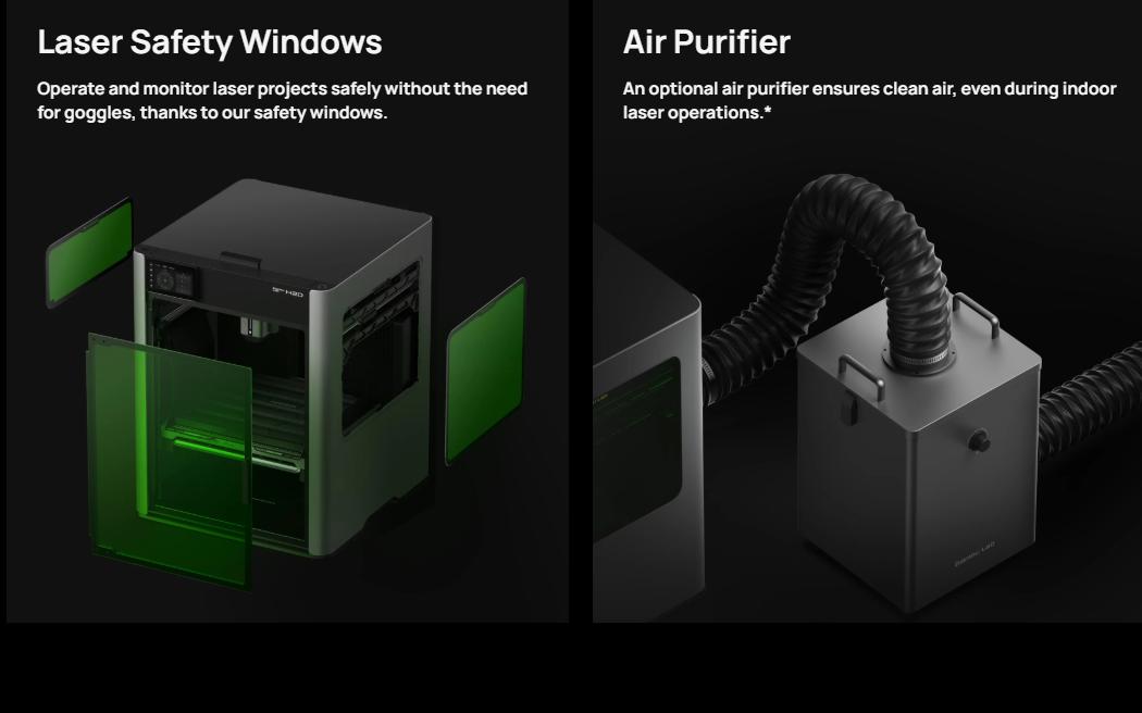 Bambu Lab H2D 3D Printer, Dual-nozzle Multi-material 3D Printing, Optional 10W/40W Laser and Cutting Module, 350*320*325 mm³ Print Volume, 5μm Resolution Optical Motion Calibration, Closed-loop Servo Extruder, 350°C Nozzle & 65°C Active Chamber Heating