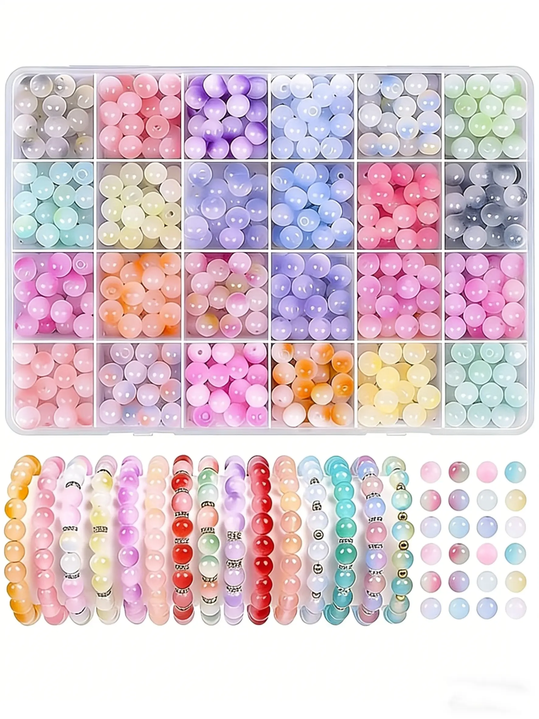 24 Color 8mm Dual Color Glass Beads Bracelet Making Kit, Includes 800pcs 8mm Glass round beads, DIY Jewelry Materials Pack, Beads For Jewelry Making, Jewelry Making Supplies