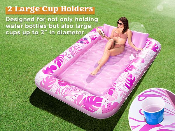 Sloosh-L/XL Inflatable Tanning Pool Lounge Float With Cup Holder, 70"X46"/85″ x 57″ More Large Sun Tan Tub Adult Pool Floats Raft Valentine's Day Gifts for Kids