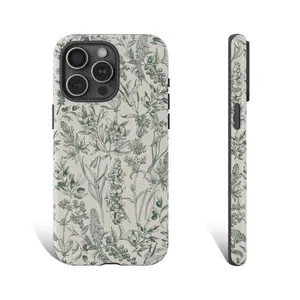 Green Floral Hand Drawn Phone Case Green Wildflower Phone Case Flower Phone Case For iPhone 17 16 15 14 13 12 11 X XR Galaxy s25 Pixel 9 0012