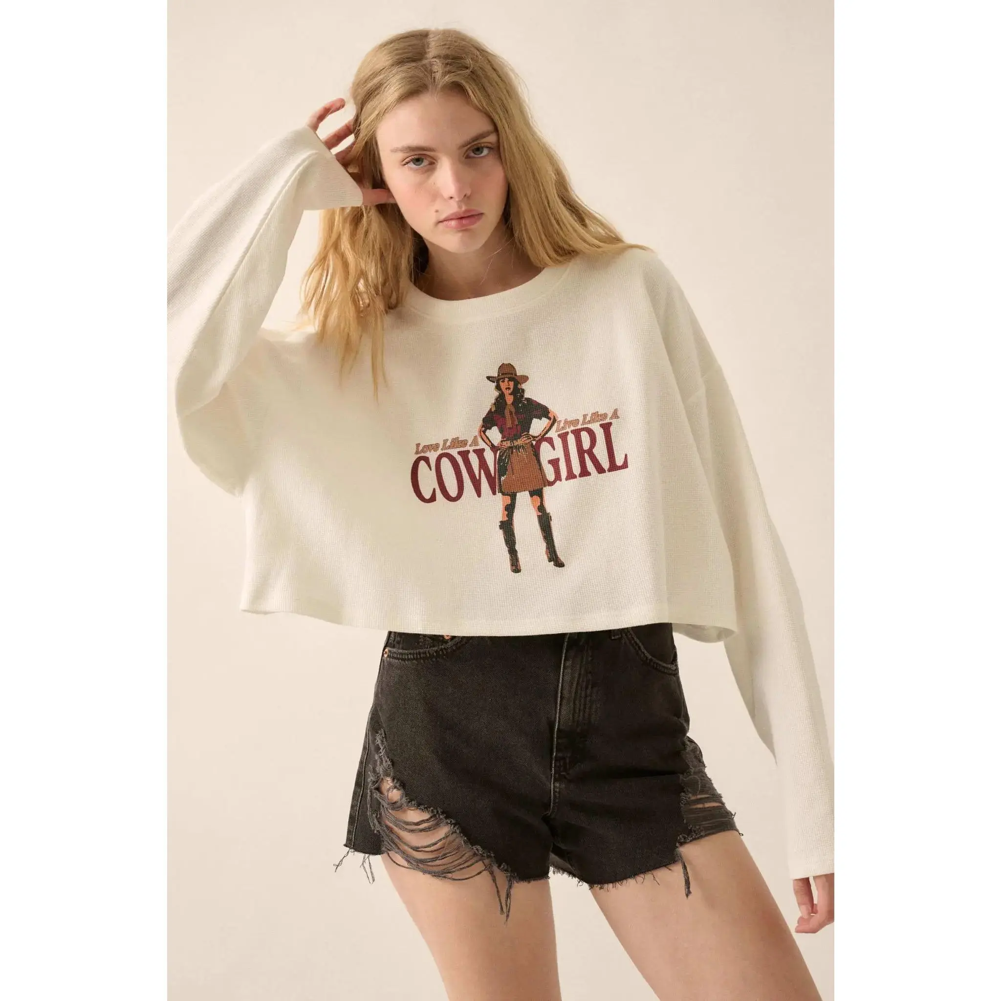 Cowgirl Life Cropped Thermal Graphic Top