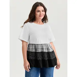 【Summer Turn-Up】BlOOMCHIC Plus Size Color Contrast Checkered Tiered Top [M-6X] 2026 Summer Pick for Mother's Day