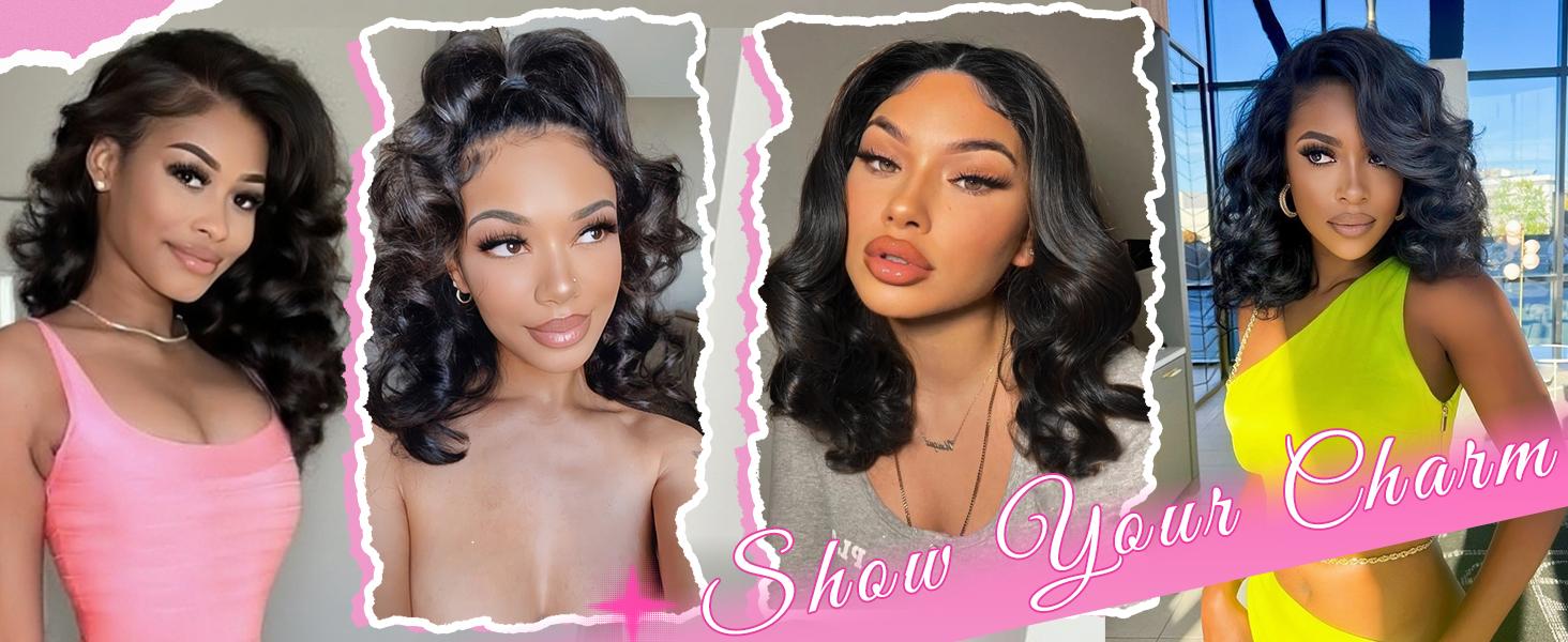 Nerkre TiktokShop Bob Wig Human Hair Body Wave Lace Front Wigs Human Hair 4x4 HD Transparent Lace Closure Wig 180% Density Pre Plucked Short Bob Wigs for Women Wet and Wavy Natural Black