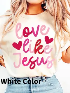Retro Love Like Jesus Coquette Shirt, Coquette Heart Bow Shirt, Coquette Valentine Shirt, Jesus Valentine Shirt, Valentines Day Tee, 100%, Birthday Valentine Anniversary Gifts for Boyfriends Girlfriends, Machine Washable