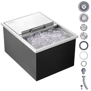 VEVOR Drop in Ice Chest,  , 24"L x 18"W x 13"H Stainless Steel Ice Cooler, Commercial Ice Bin with Sliding Cover, 40.9 qt Outdoor Kitchen Ice Bar, Drain-pipe and Drain Plug Included, for Cold Wine Beer