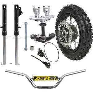10" Front Wheel 2.50-10 Tire Rim w/Front Forks Shock Triple Clamps + 7/8" Handlebars for Disc Brake Mini Dirt Pit Bike Razor CRF50 XR50 PW50 TTR50 Apollo SSR 70cc 90cc 110cc 125cc