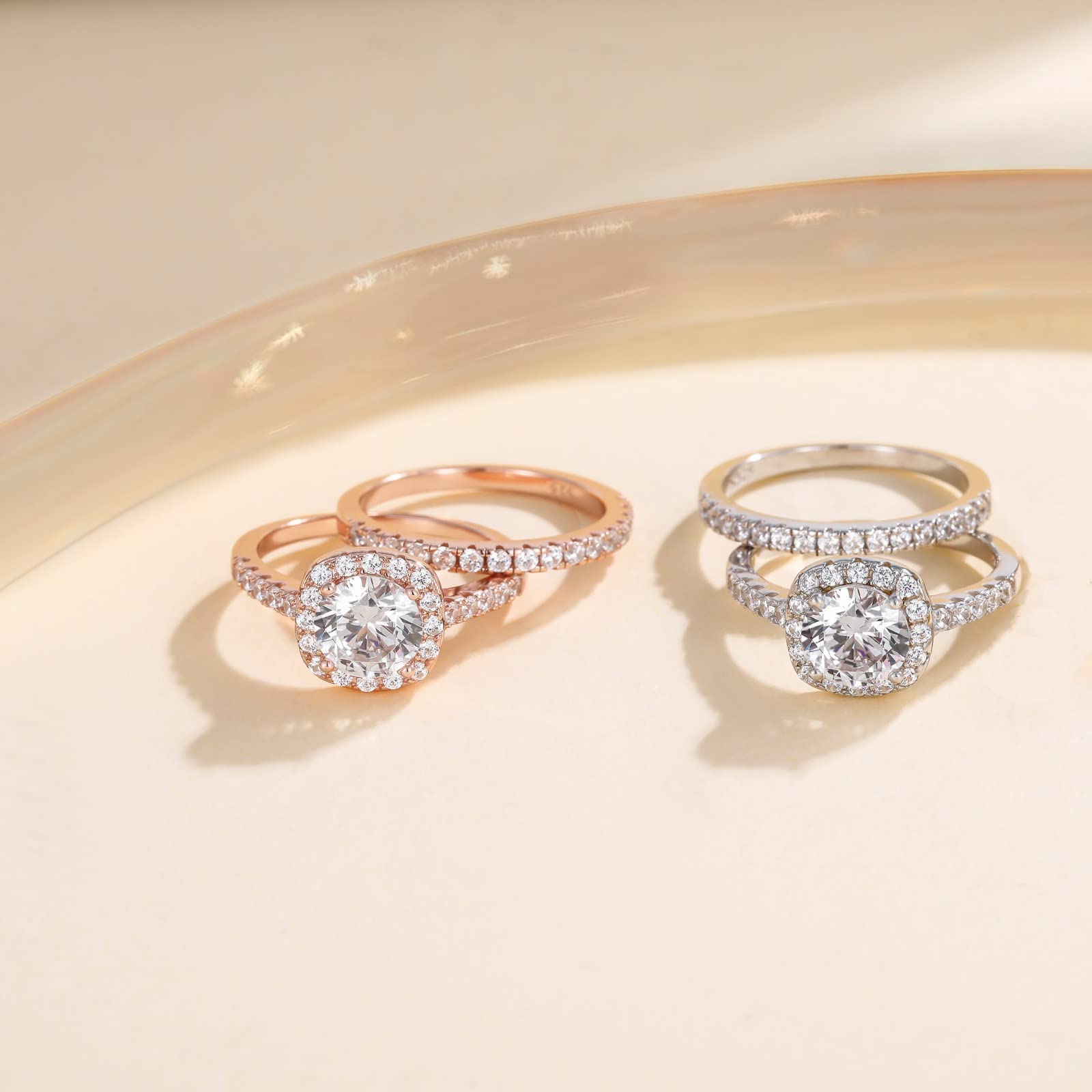 EAMTI 1.25CT 925 Sterling Silver Bridal Rings Sets Cubic Zirconia Halo CZ Engagement Wedding Bands for Women Promise Rings for Her