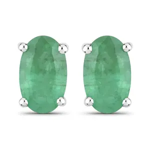 Genuine Green Zambian Emerald 10K Gold Stud Earrings