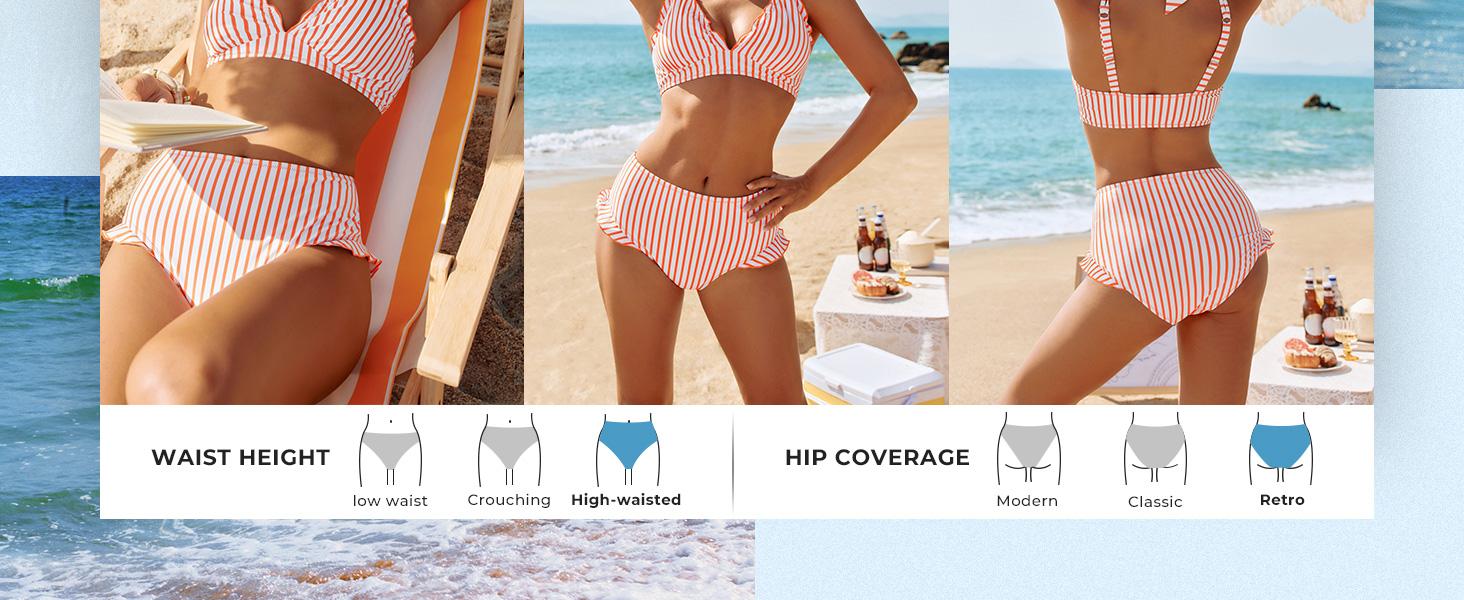 【S-XL】Hanna Nikole Women High Waisted Bikini Sets Ruffle, 2 Piece Bathing Suit Tummy Control, Sexy Retro Swimsuits Beachwear