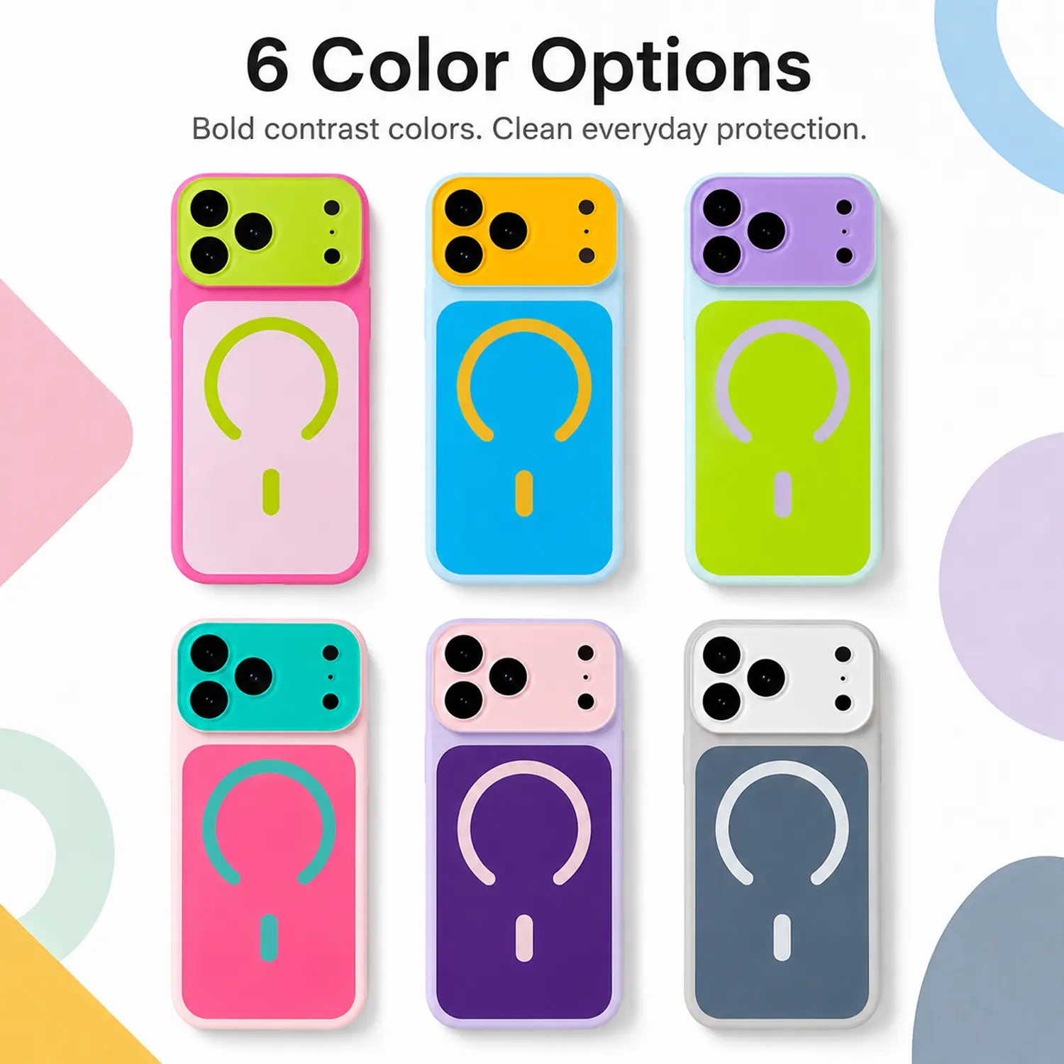 Dopamine Colorblock Silicone Phone Case for iPhone 18 17 ProMax,16,15,14,13,12,11, Military-Grade Drop Shockproof, Wireless Charging Compatible Luxury Case