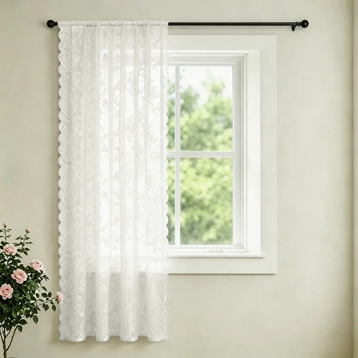 1pc Pastoral Whimsical Lace Curtain - Breathable Sheer Lace-Style Window Drape for Home Balcony Decor, Room & Aesthetic Home Decor, Bedroom Use, Room Decor, Whimsical Home Decor