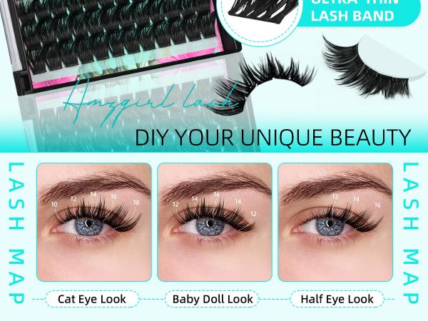 AMZGIRL LASH Tulip 168Pcs  Waterproof DIY Individual Lashes Clusters Kit with Long-lasting Lash Bond Seal | Tweezers | Remover |  D curl 10-18mm |Beginners Friendly | Fluffy | Must-have Cosmetic | Lightweight | Makeup Eyelash Glue Extension Eyelash Falsie