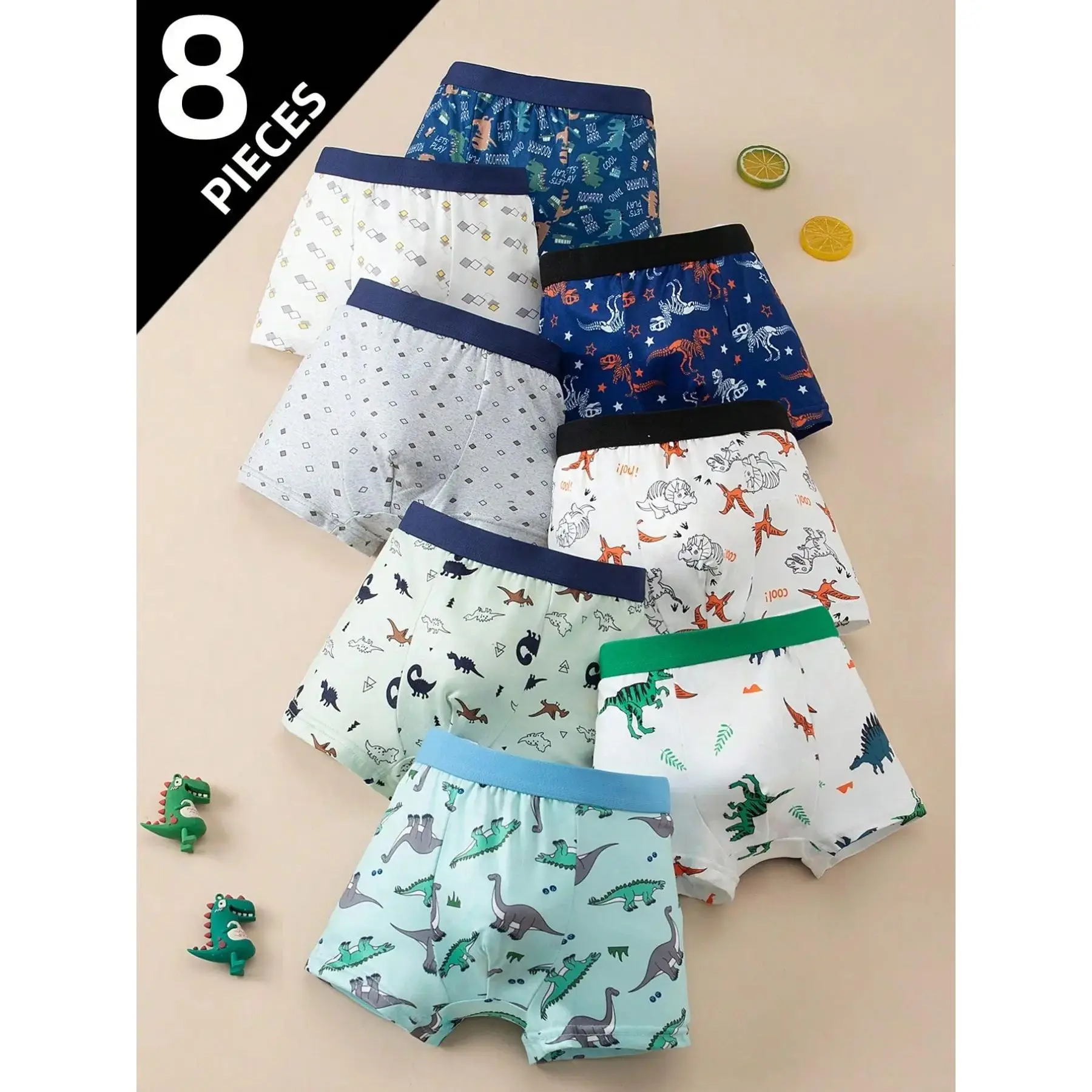 8Pack  Boys' Briefs Set, Printed Dinasaur  Comfortable Soft Cute Student Underwear, Casual Youth Underwear, Outdoor Sports Boxer Shorts, Home Wear # cotton toddler underwear # Boys' Bull Boxer Briefs # Boys' Take Off Briefs # Boys Rainbow Print Shorts