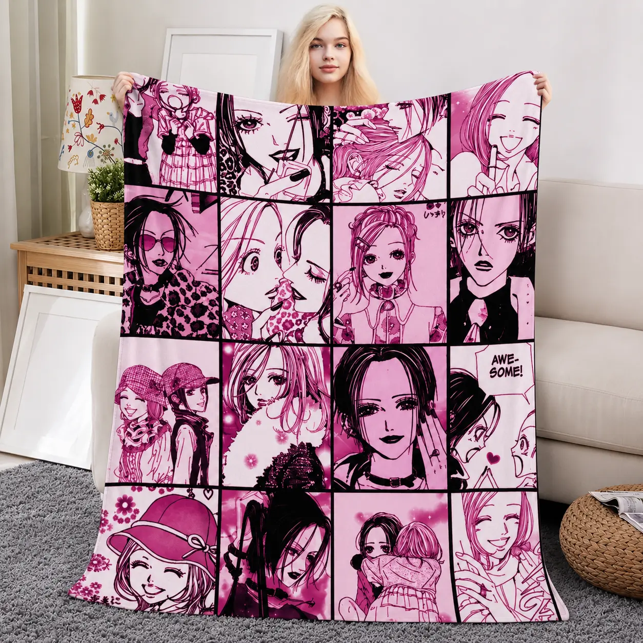 Nana Anime Throw Blankets PlushI will not be lonely, I will be relieved! Travel Blankets Bedroom Living Room Sofa Office Father's Day Thanksgiving Valentine's Day holiday gifts for family and children