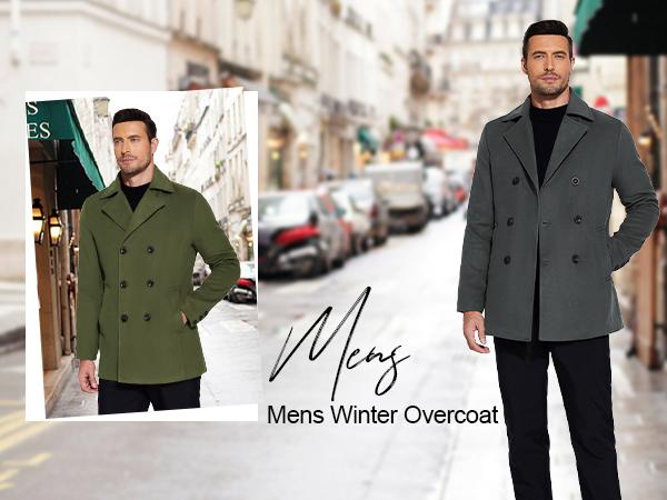 COOFANDY Fall Outfits Thin Men's Coats Double Breasted Pea Coat Winter Overcoat Short Trench Coat Notched Collar Gift Ideas