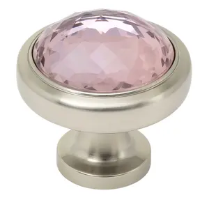 Cosmas 5317SN-P Satin Nickel & Pink Glass Round Cabinet Knob