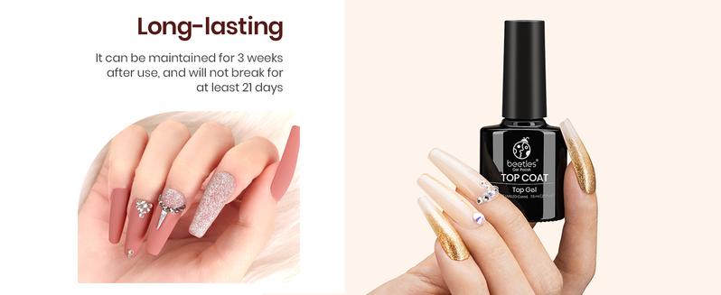 Beetles Gel Top Coat Base Coat Set for Gel Nail Polish, 3Pcs No Wipe Base Gel Matte & Shiny Top Coat, Long Lasting High Gloss and Matte Effects Soak off Uv Led Gel DIY at Home