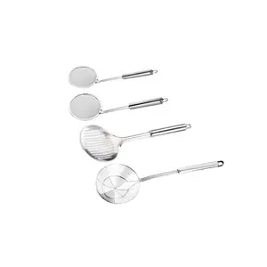 kitchen Solid Stainless Steel Spider Strainer Skimmer Ladle for Cooking and Frying, Kitchen Utensils Wire Strainer Pasta Strainer Spoon Hot Pot Fat Skimmer Spoon Set of 4