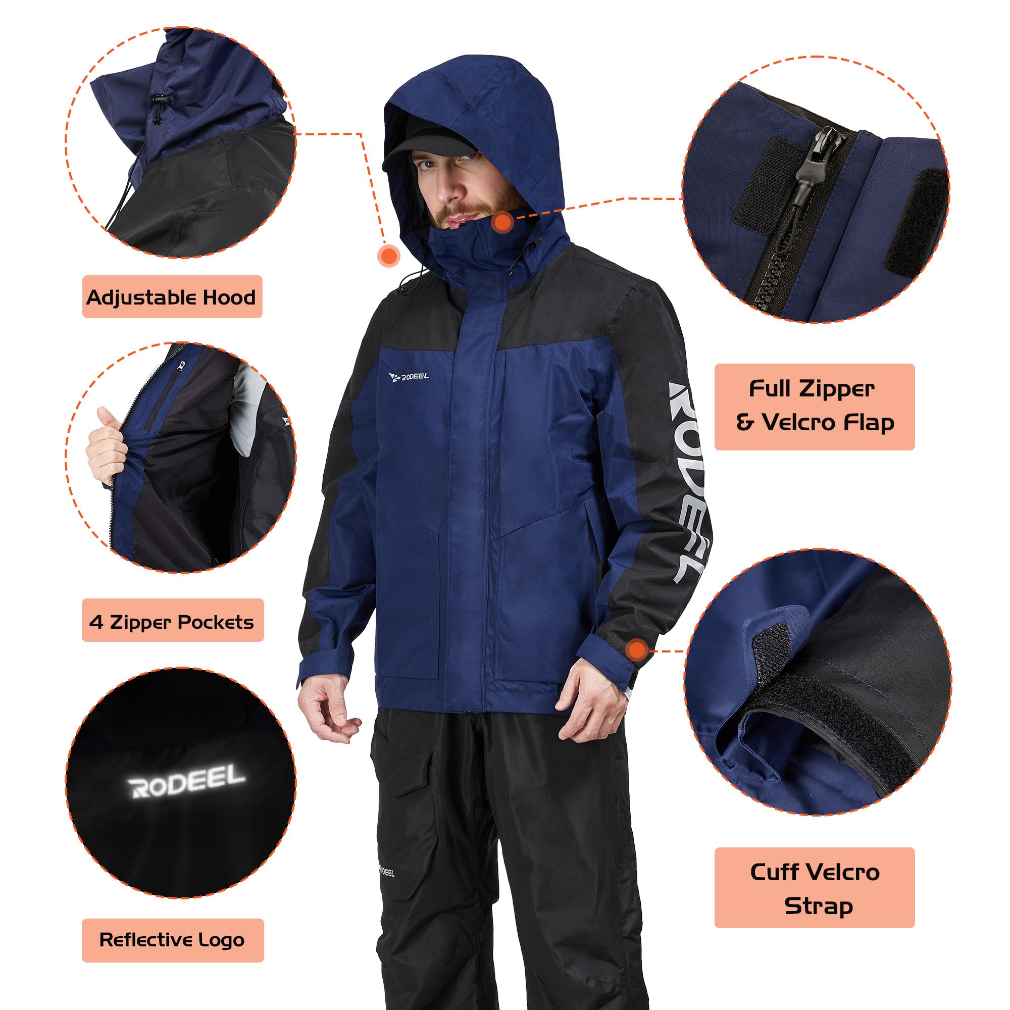 【RODEEL】704 Premium Waterproof Jacket w/ Foldable Hood Men Lightweight Breathable Hooded Rainwear Durable Rain Coat Weatherproof Windbreaker For Outdoor Camping Fishing Boating Construction Roofing Landscaping Gardening Workwear,  Holiday Gift
