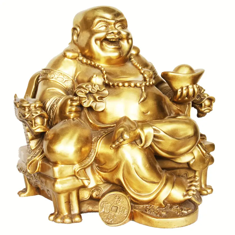 1pc Casting Resin Laughing Buddha Statue - Golden Buddha Statue on Dragon-Chair Icon, No Electricity Needed Fengshui Ornament, Good Luck Symbol, Indoor or Outdoor Religious Home Decor Collectible, Holiday Gift Pick