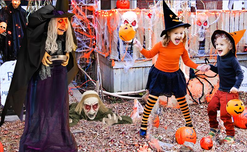 COSTWAY Halloween Animatronics, Sound & Button Activated, with Pre-Recorded Phrases, LED Glowing Red Eyes, Posable Head & Arms, Life Size Scary Decor, Ghost/Angel/Reaper/Witch/Greeter/Skeleton, Outdoor Yard Porch Decorations COSTWAY Halloween Animatronics, Sound & Button Activated, with Pre-Recorded Phrases, LED Glowing Red Eyes, Posable Head & Arms, Life Size Scary Decor, Ghost/Angel/Reaper/Witch/Greeter/Skeleton, Outdoor Yard Porch Decorations