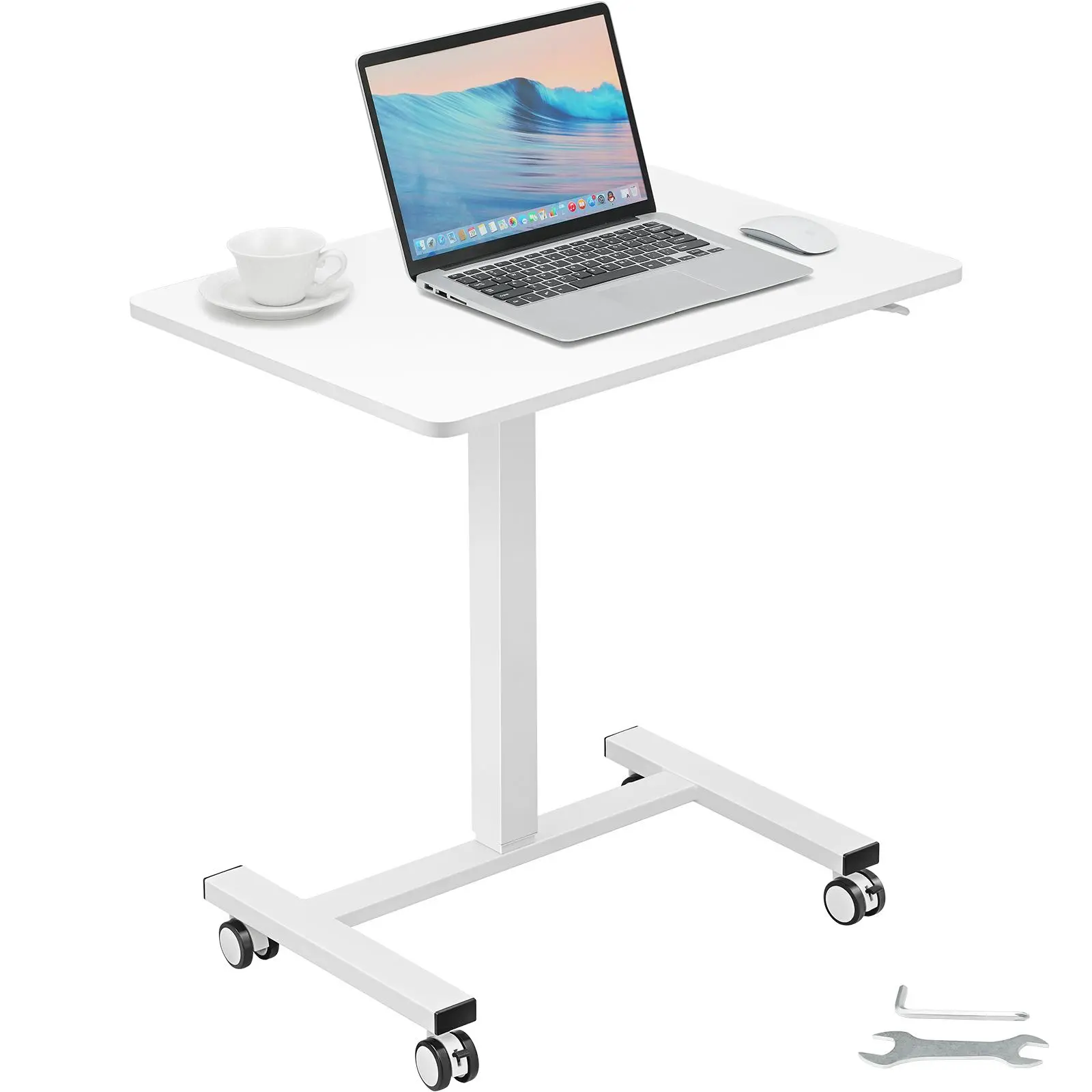 VEVOR Mobile Standing Desk,  , 28"-44" Gas-Spring Height Adjustable Sit-Stand Desk, 4 360° Swivel Wheels (2 Lockable) Portable Rolling Laptop Table Computer Cart for Home Office School, 40LBS Loading, Pneumatic Standing Desk, Particle Board#BackToSchool