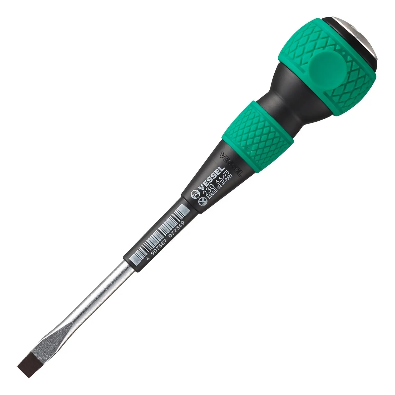 VESSEL (230S5575) Ball Grip Tang-Thru Precision Screwdriver No.230 - 5.5x75, Hand Tool with High Precision Black Point Tip, Elastic Grip, Large Nut for Easy Hammering, for Hardware Repairs, Reliable Tightening