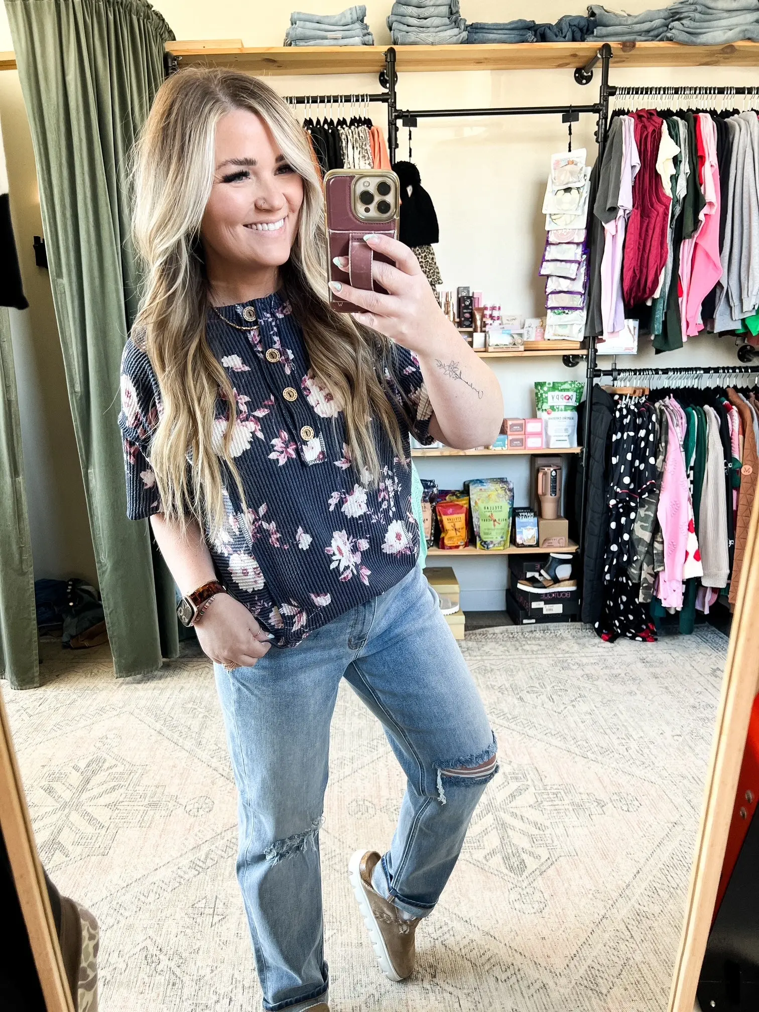 Really Simple Floral Henley Top
