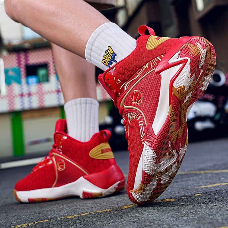 Men's High Top red design BasketballShoes- Stylish, breathable, durable men sports shoes suitable for leisure and outdoor activities.with non-slip.wear- resistant design. mesh upper and fabric lining. suitable for alIl seasons everyday use