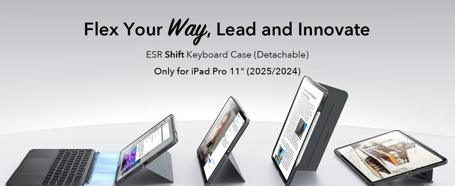 ESR Detachable Keyboard Case for iPad Air 11/13 inch&iPad Pro 11/13 inch, Magnetic Detachable Keyboard, Portrait/Landscape Modes, Large Click-Anywhere Trackpad, Backlit Keys, Shift Series