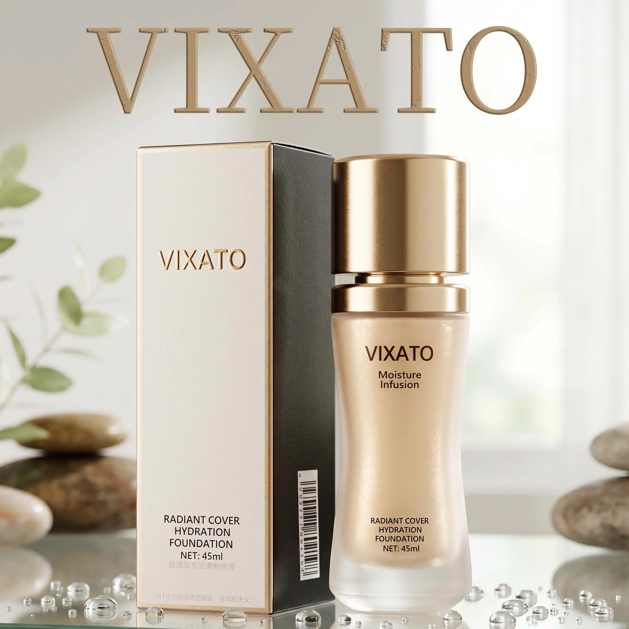 VIXATO Super Stay Dewy Flawless Foundation - Full Coverage, 24H Longwear, Super Waterproof, Sweat-Proof, 4-in-1 Hydrating Formula Bright Cosmetic