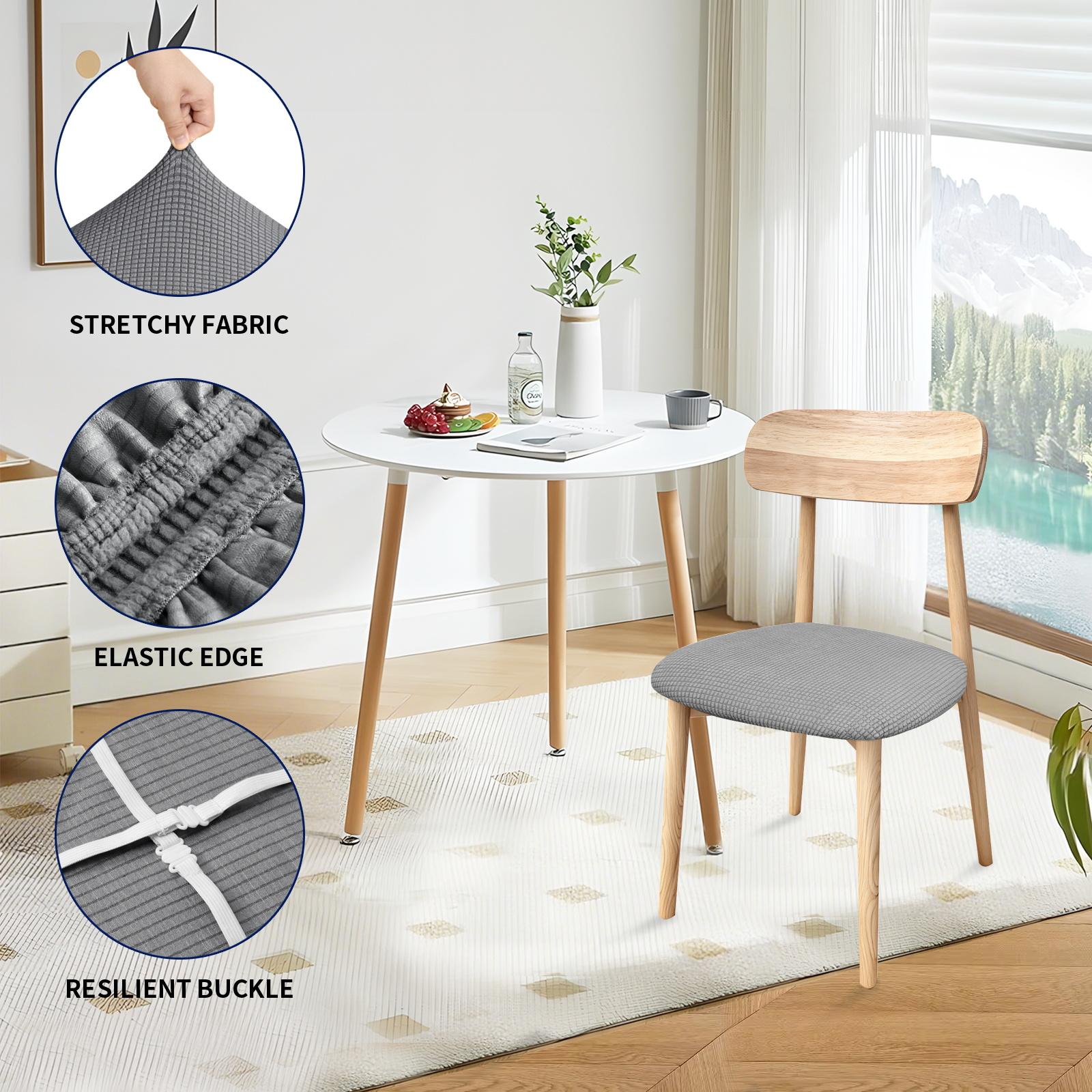 Easy-Going Removable Seat Covers Set of 4/6, Waterproof Spillproof Stretch Chair Seat Slipcovers with Elastic Ties, Washable Dining Chair Covers, Kitchen Hacks, Homedecor