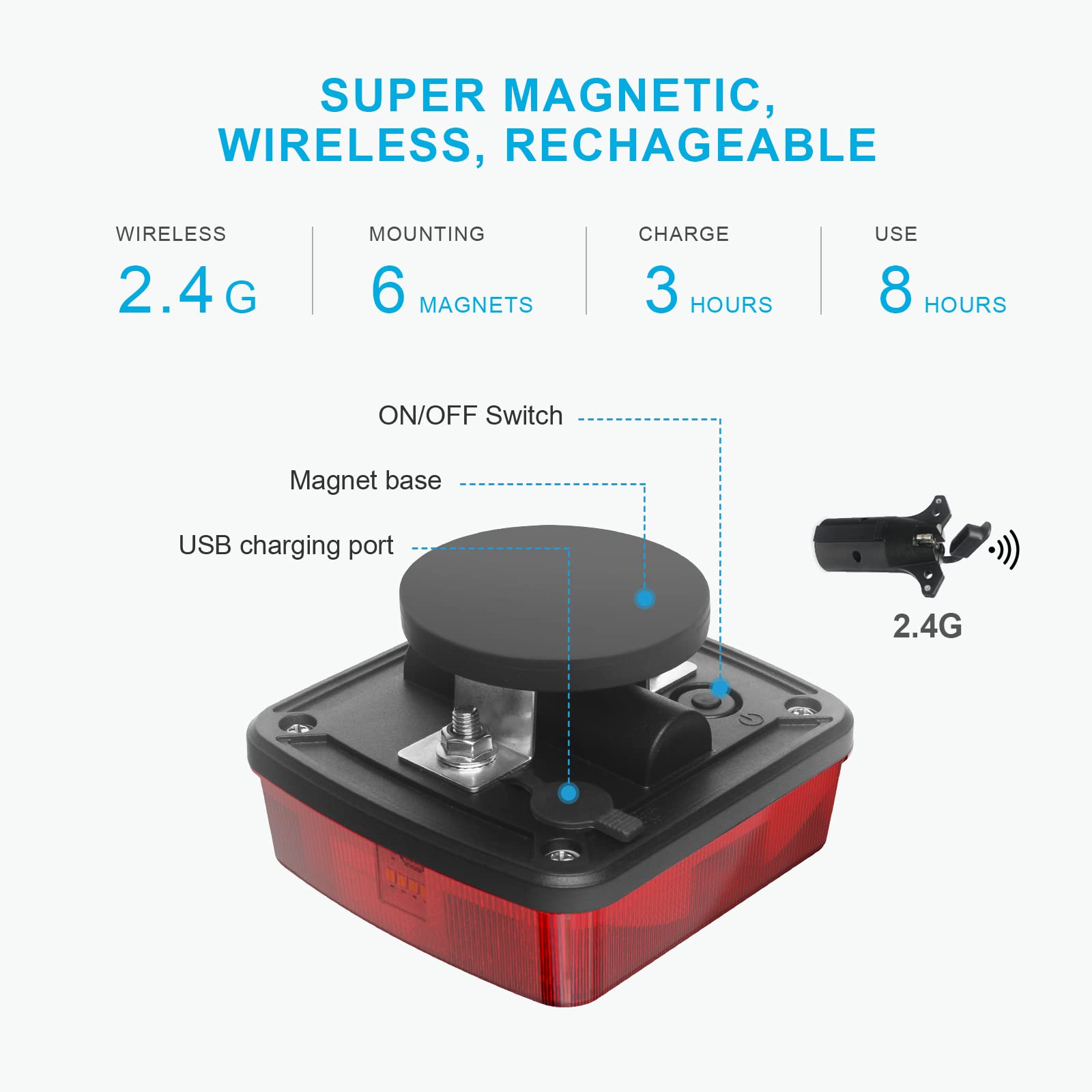 AgriEyes T033/T28/T212/T30B Wireless Trailer Lights kit, Rechargeable Magnetic Portable LED Tow Lights Kit for Trucks Car Accessories