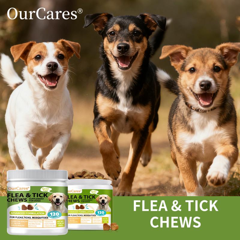 OurCares Flea & Tick Chews for Dogs - Advanced Formula Chewable Tablets with Chicken Flavor - 120 Soft Chews for Flea Prevention & Tick Protection