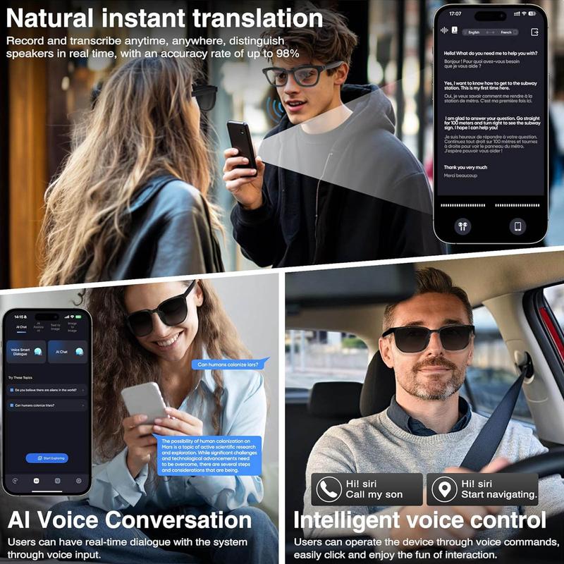 Smart Bluetooth Glasses with Camera, 1080p Video Recording Wearable Glasses, Multifunctional Wireless Audio Glasses with Headphone, Outdoor Sports Camera Sunglasses with Intelligent Voice Assistant, Anti-blue Light Protection Eyeglass