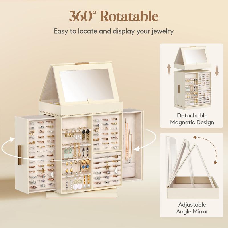 Lifewit 360° Rotating Jewelry Box with Mirror Jewelry Organizer for Ring Necklace Earring Bracelet, Great Gift