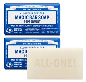Dr. Bronner's Pure-Castile Magic Bar Soaps (Peppermint, 5oz, 2-Pack) – Made with Regenerative Organic Certified Oils, Soap Bars for Men & Women, Gentle for Face & Body, Vegan, Non-GMO