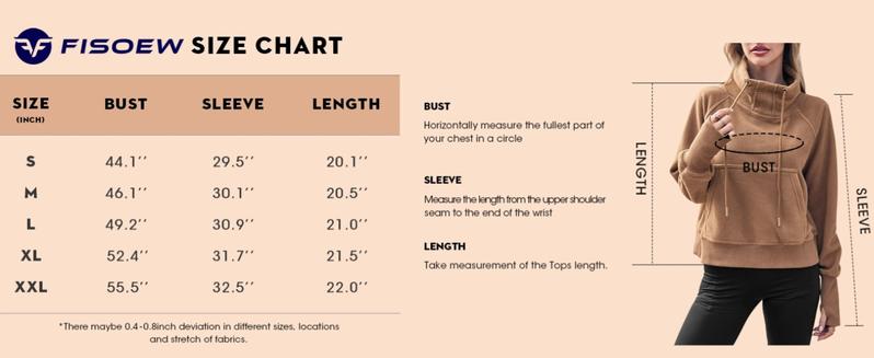 Fisoew Fleece Sweatshirts for Women Sherpa Long Sleeve Turtleneck Winter Pullover Tops Thumb Hole