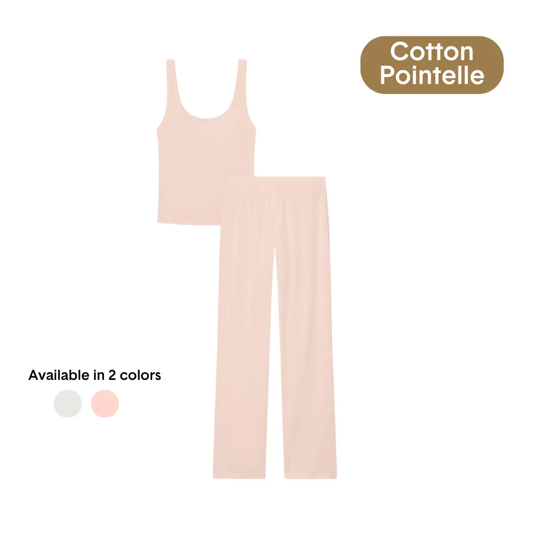 Tommy John Women’s Cotton Pointelle Tank & Pant Set | Ultra-Soft Breathable Pajama Set | Lightweight Lounge & Sleepwear, Stretch Fit