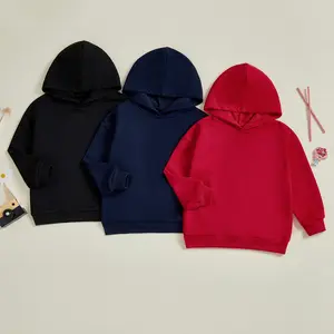 Children's Unisex Pure Color Hooded Shirt - Long-sleeved Pullover Hooded Loose Sweatshirt, Suitable for Layering as a Casual Baby's Top (3-7T)